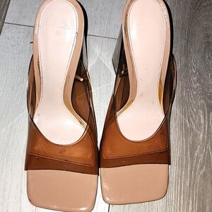 Clear brown block heel sandals Zara Size 42